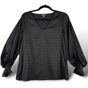 Vince‎ Camuto Women's Sm Geometric Printed Jacquard Blouse Pheasant Sleeves EUC